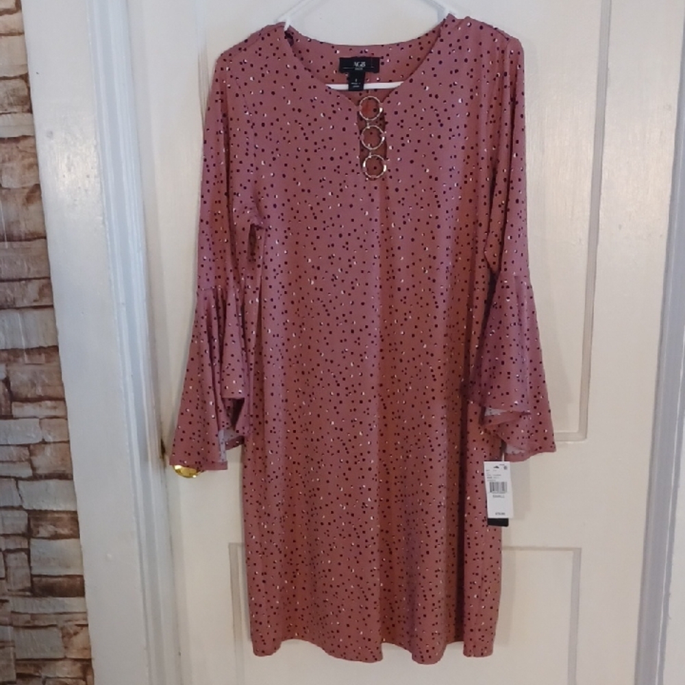 AGB Mauve Long Sleeve Dress with Polka Dots